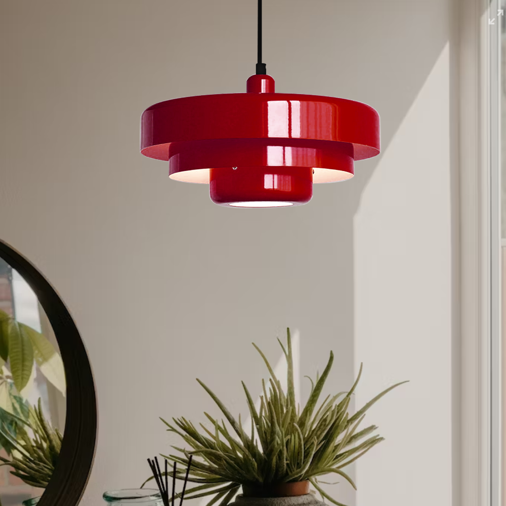 Mid Century Bauhaus Hanglamp Enkele Kop Ijzer Vintage Stijl Rood D 35 cm x H 21 cm ∅ 13