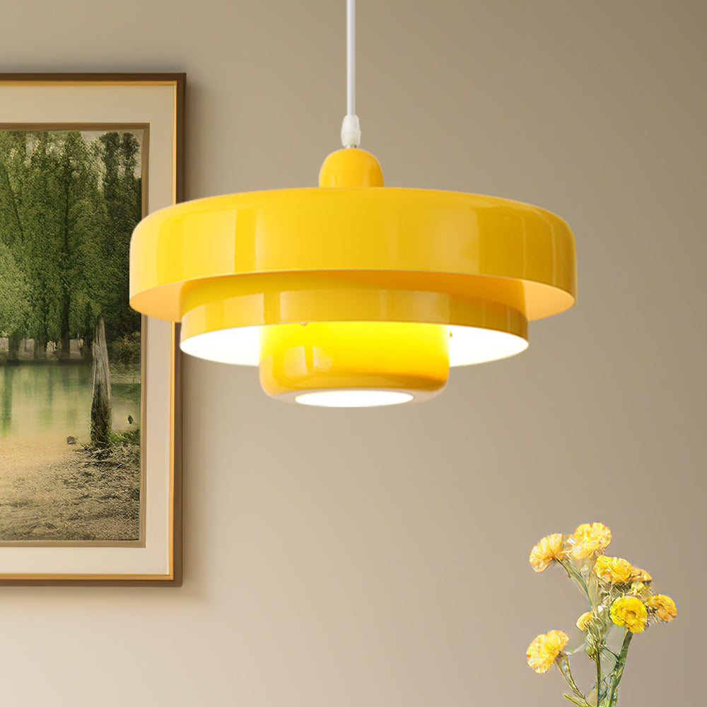 Mid Century Bauhaus Hanglamp Enkele Kop Ijzer Vintage Stijl Geel D 35 cm x H 21 cm ∅ 13