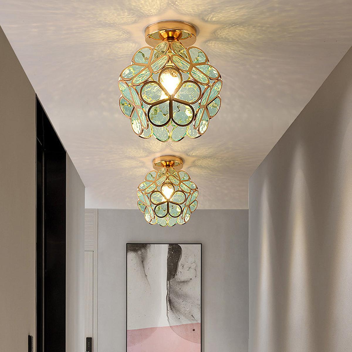 Bloemenachtige Glazen Plafondlamp Warme Verlichting Groen D7