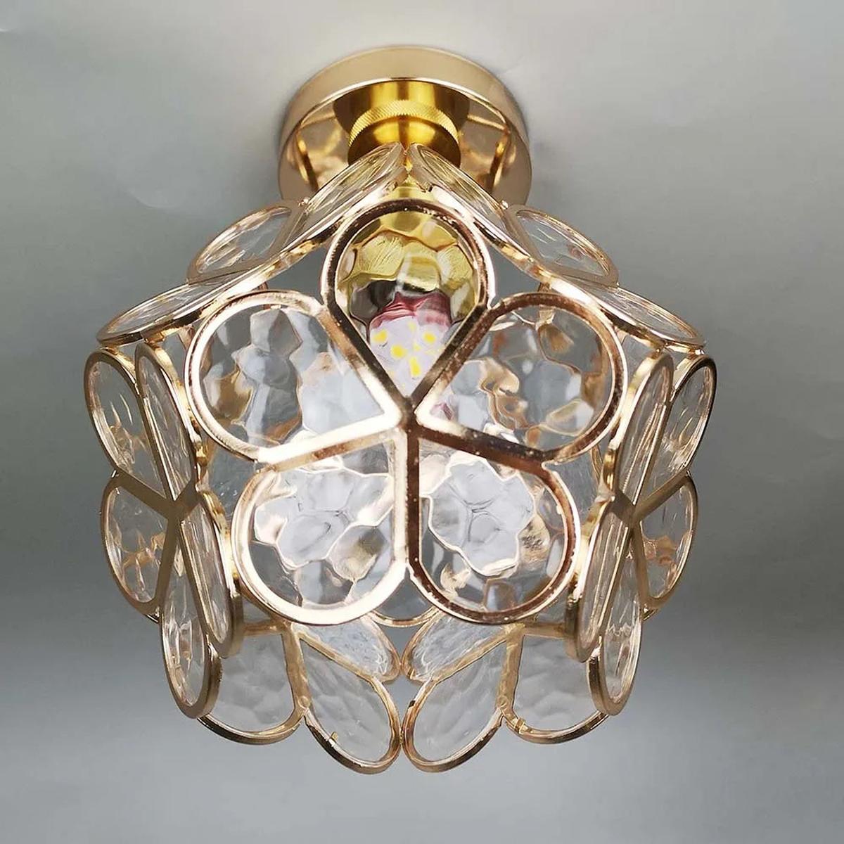 Bloemenachtige Glazen Plafondlamp Warme Verlichting Transparant D7.87*H9.84inches