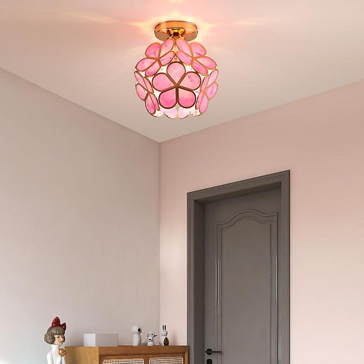 Bloemenachtige Glazen Plafondlamp Warme Verlichting Roze D7