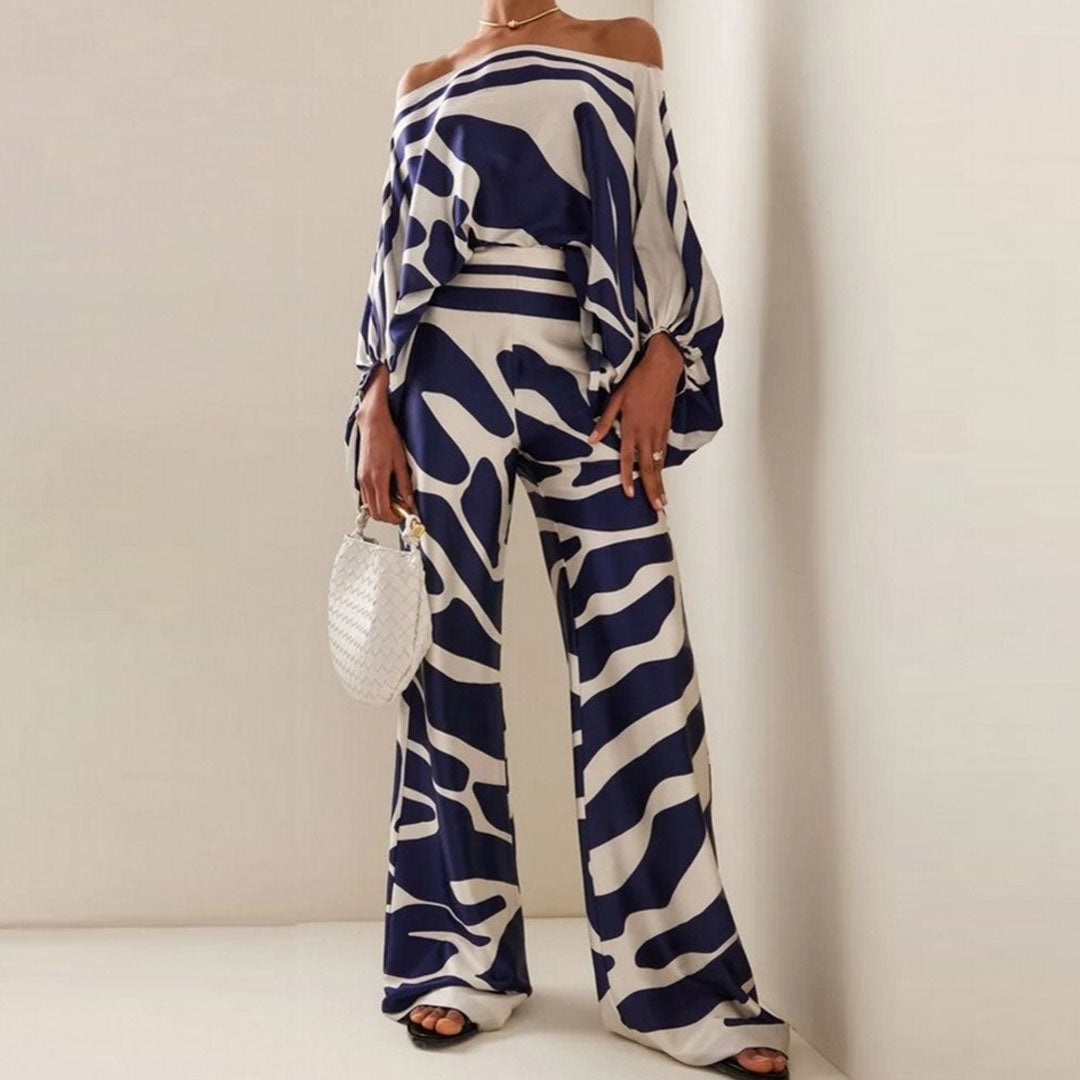 Elegante Tweedelige Satijnen Set Dames Voor Speciale Gelegenheden Blauw