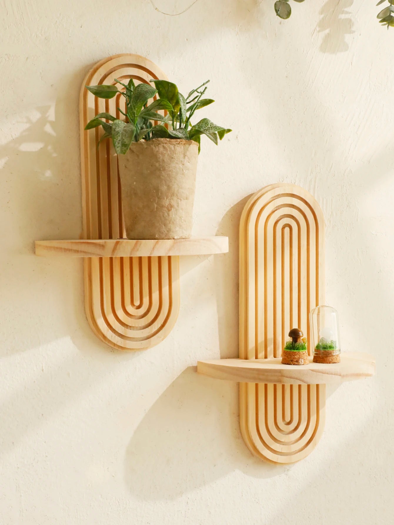 Boho Houten Wandplank Geometrisch Ontwerp Voor Boeken Decoratie