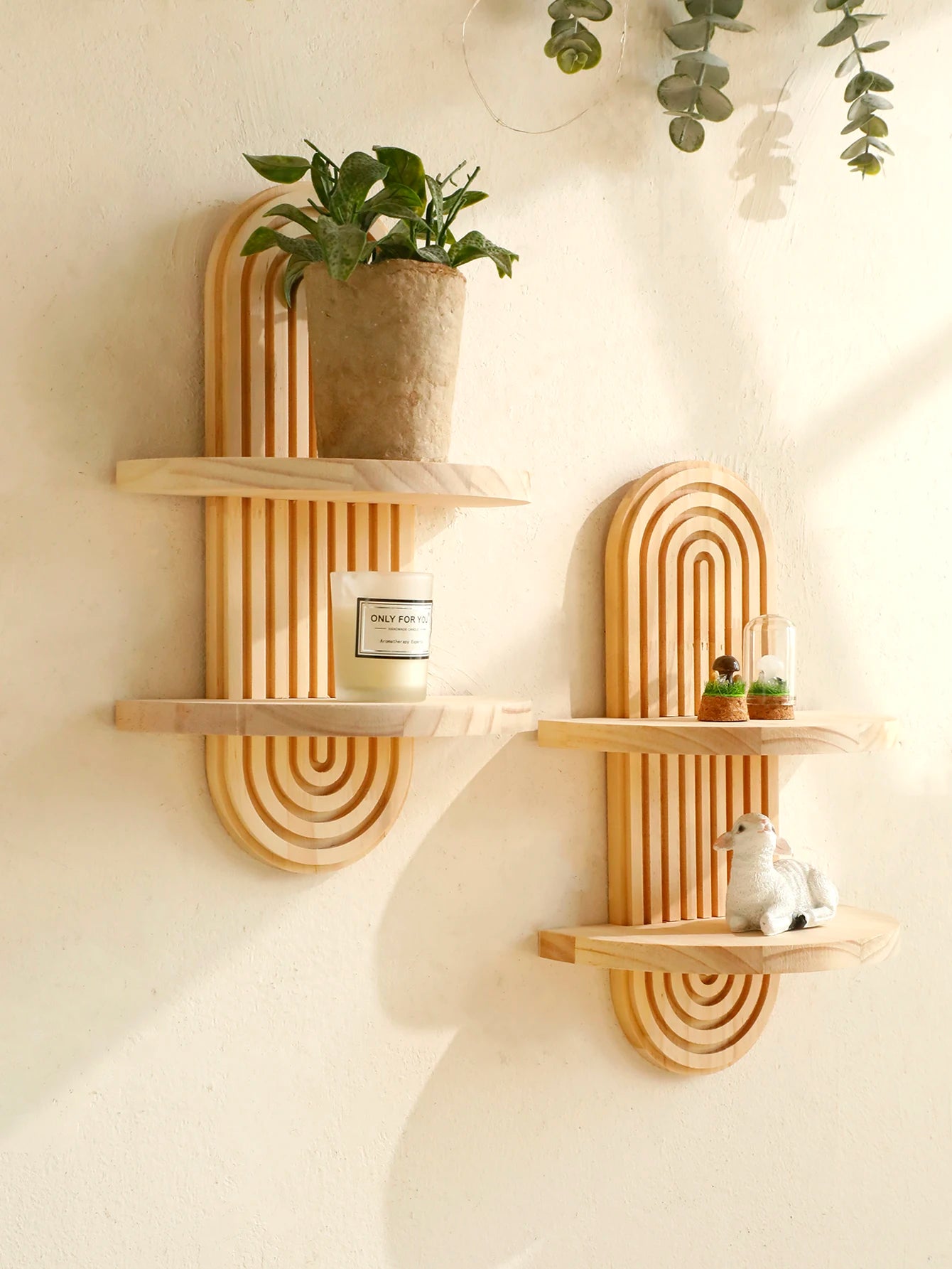 Boho Houten Wandplank Geometrisch Ontwerp Voor Boeken Decoratie