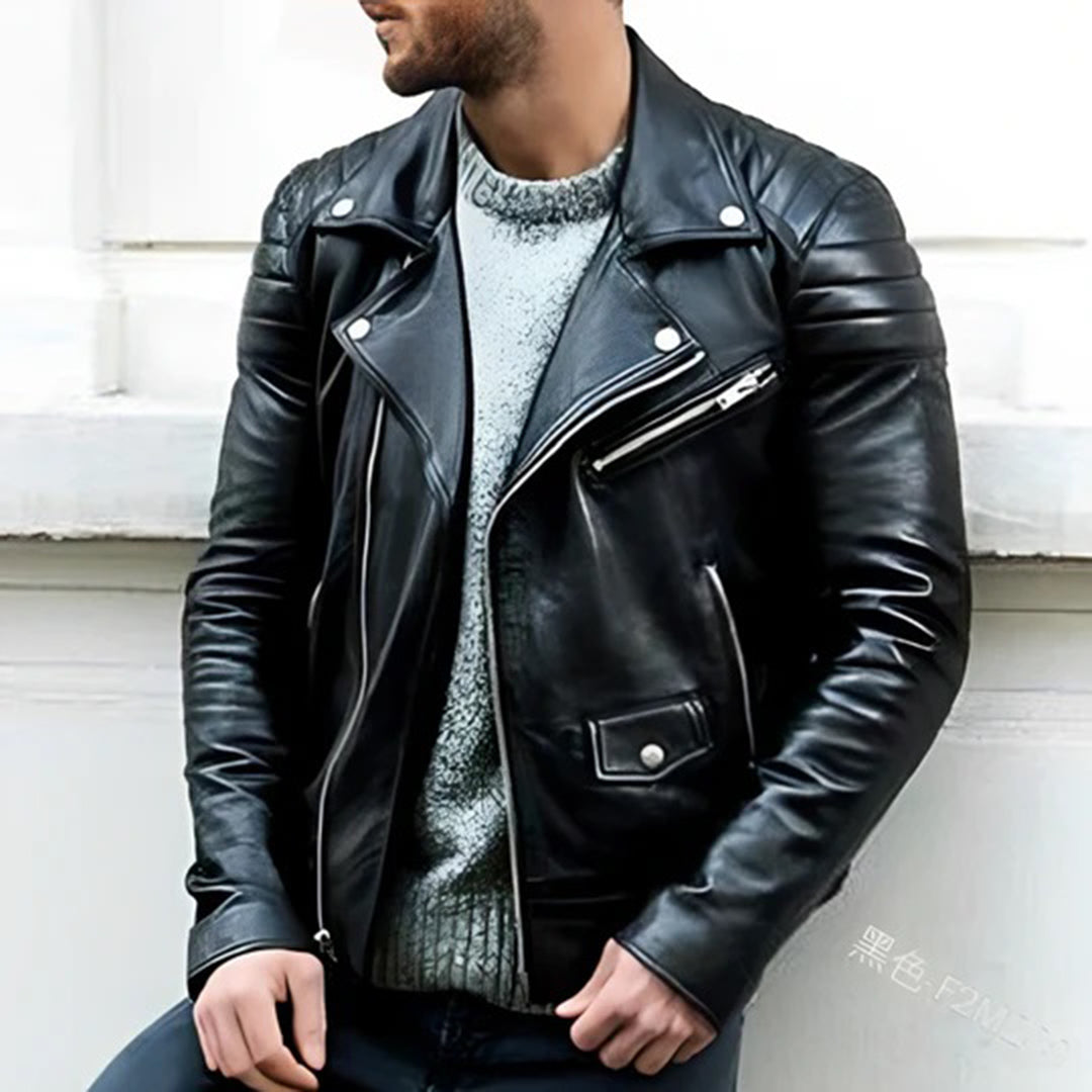 Casual Leren Biker Jas Voor Heren Stoere Klassieke Look - Winterjas Heren Zwart