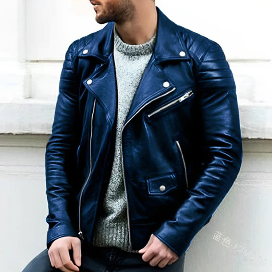 Casual Leren Biker Jas Voor Heren Stoere Klassieke Look - Winterjas Heren Blauw