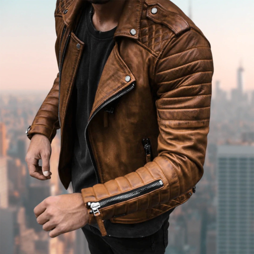 Casual Leren Biker Jas Voor Heren Stoere Klassieke Look - Winterjas Heren Bruin