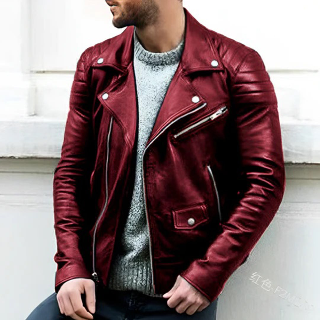 Casual Leren Biker Jas Voor Heren Stoere Klassieke Look - Winterjas Heren Rood