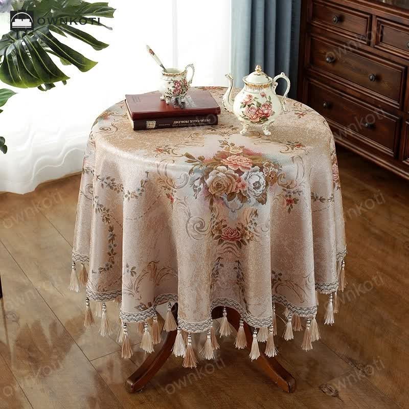 Luxueus Chenille Jacquard Bloemen Tafelkleed Met Pracht F