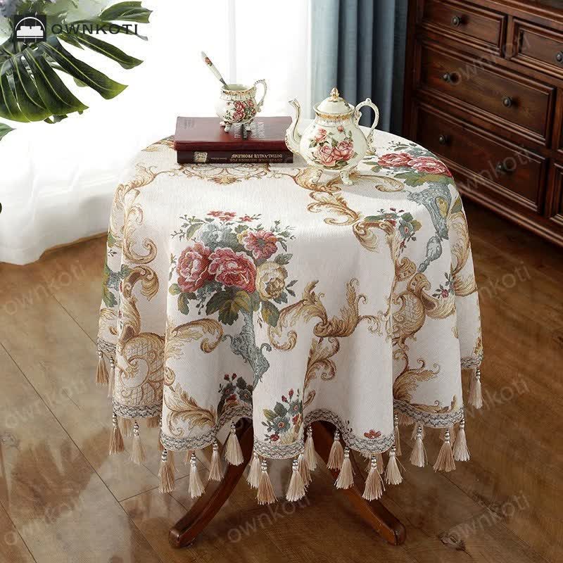 Luxueus Chenille Jacquard Bloemen Tafelkleed Met Pracht D