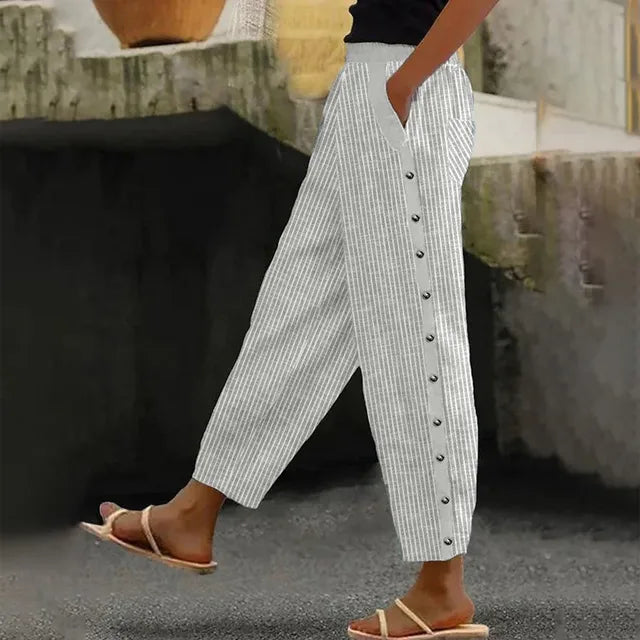 Casual Broek met Strepen | Linnenmix | Licht & Comfortabel Grijs