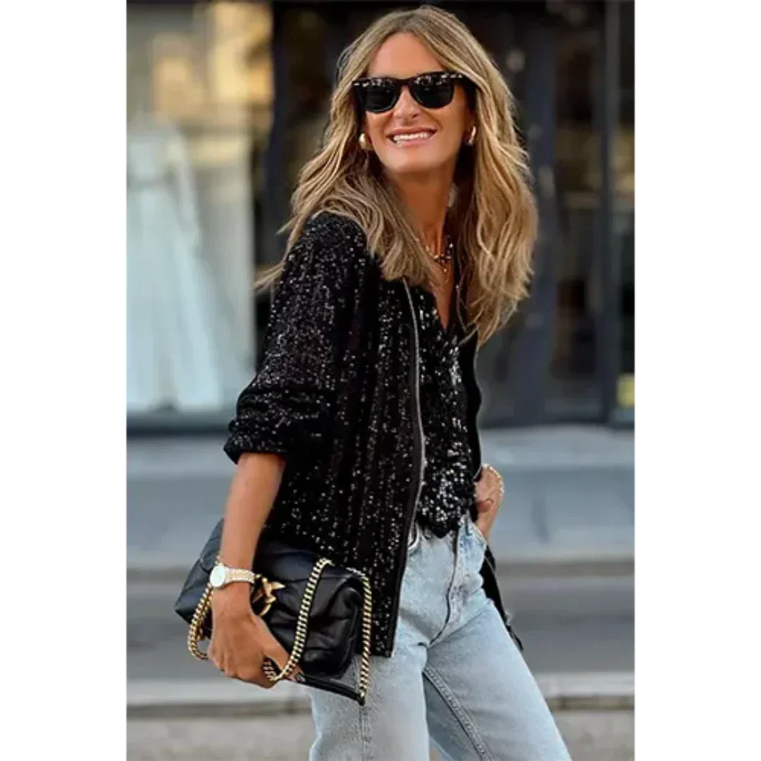Dames Glinsterend Bomberjack - Elegant en met rits als tussenjas