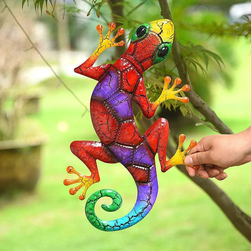 Decoratieve Metalen Gecko Tuindecoratie Groen Rood Blauw