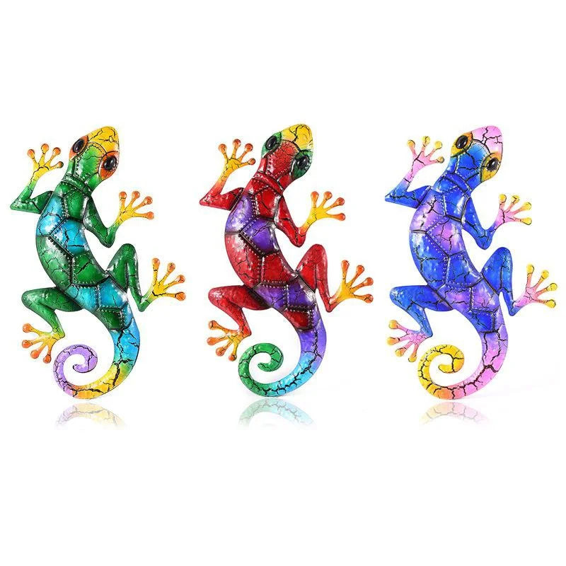 Decoratieve Metalen Gecko Tuindecoratie Groen Rood Blauw