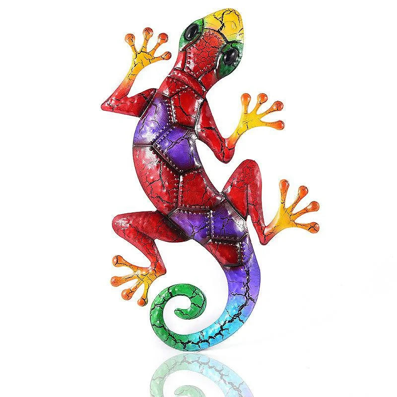 Decoratieve Metalen Gecko Tuindecoratie Groen Rood Blauw Rood