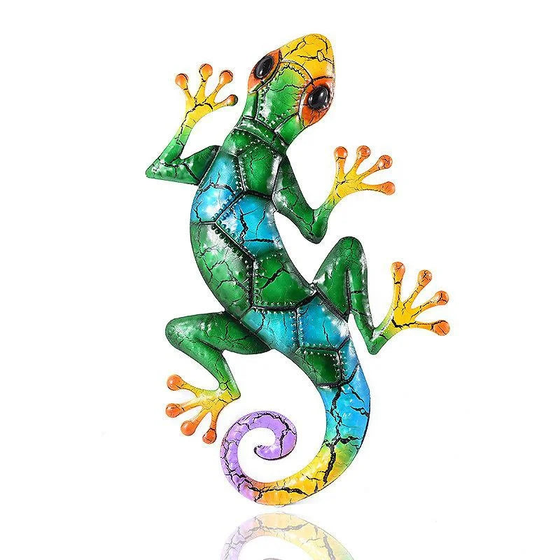 Decoratieve Metalen Gecko Tuindecoratie Groen Rood Blauw Groen