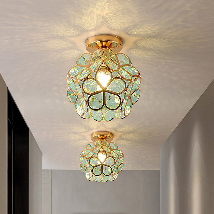 Sfeervolle Design Glazen Bloemen Plafondlamp Voor Grote Hal Groen D20*H25cm