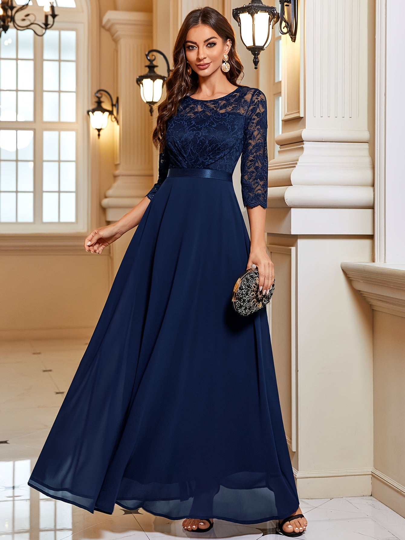 Ivoke Elegante Maxi Jurk met Kant en Chiffon voor Dames