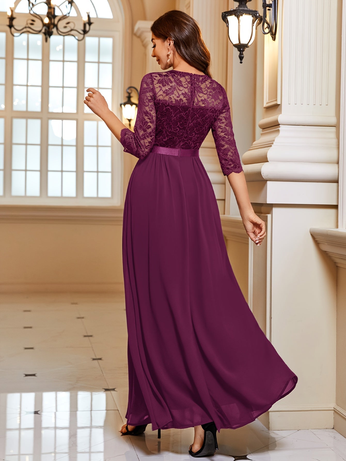 Ivoke Elegante Maxi Jurk met Kant en Chiffon voor Dames