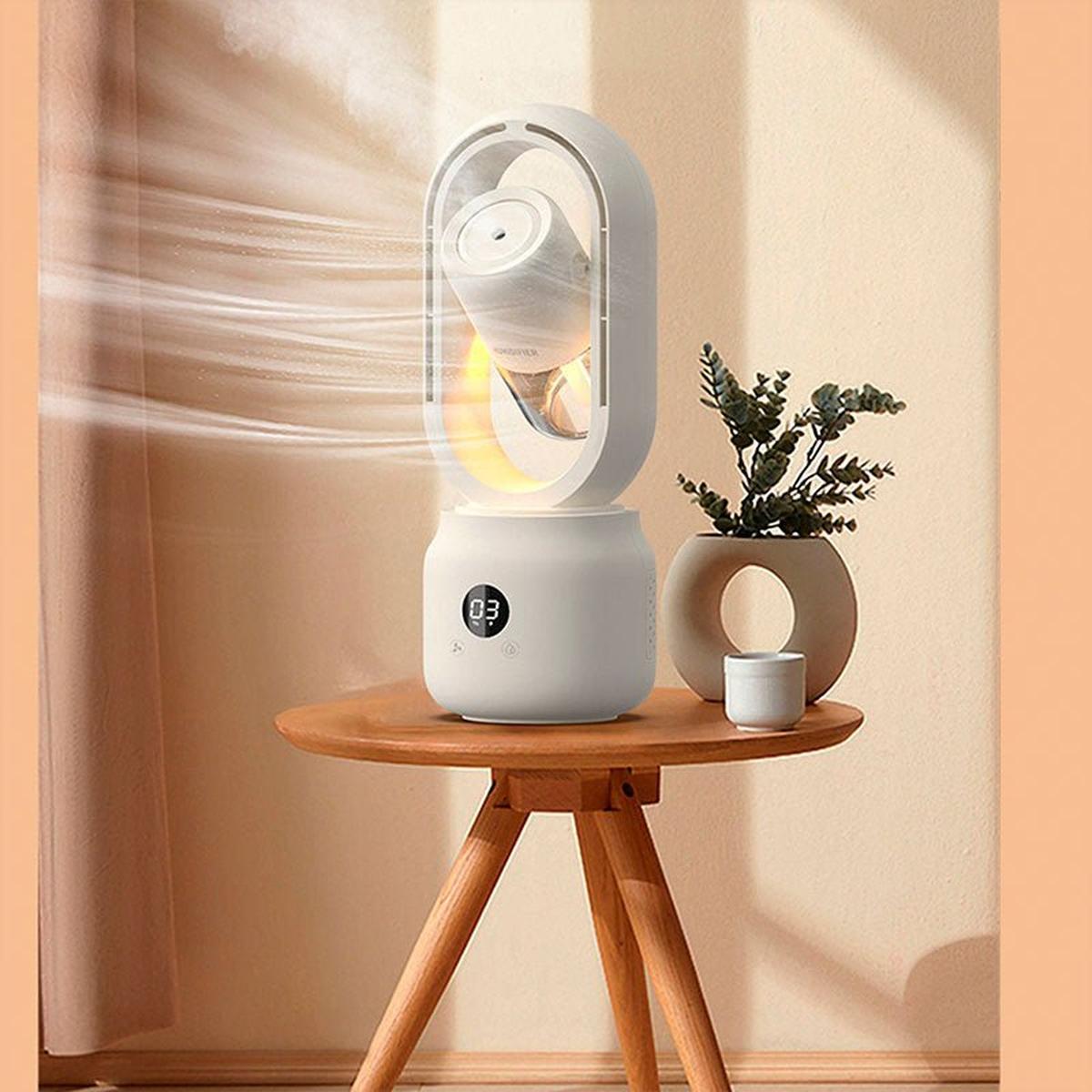 Draagbare Bladloze Ventilator Met Luchtbevochtiger Nachtlampje