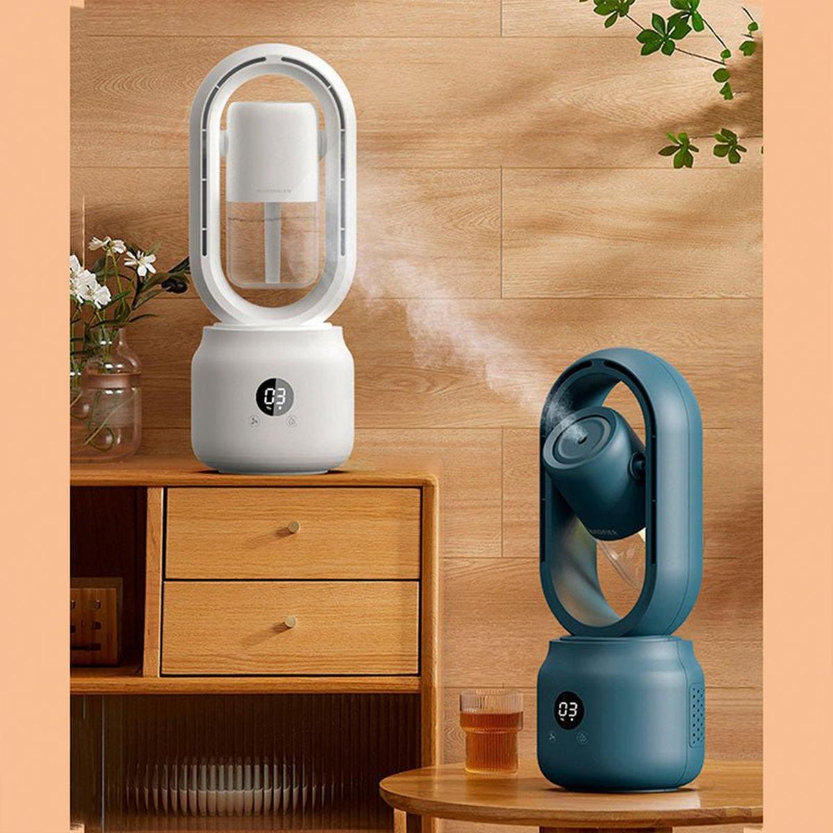 Draagbare Bladloze Ventilator Met Luchtbevochtiger Nachtlampje Blauw
