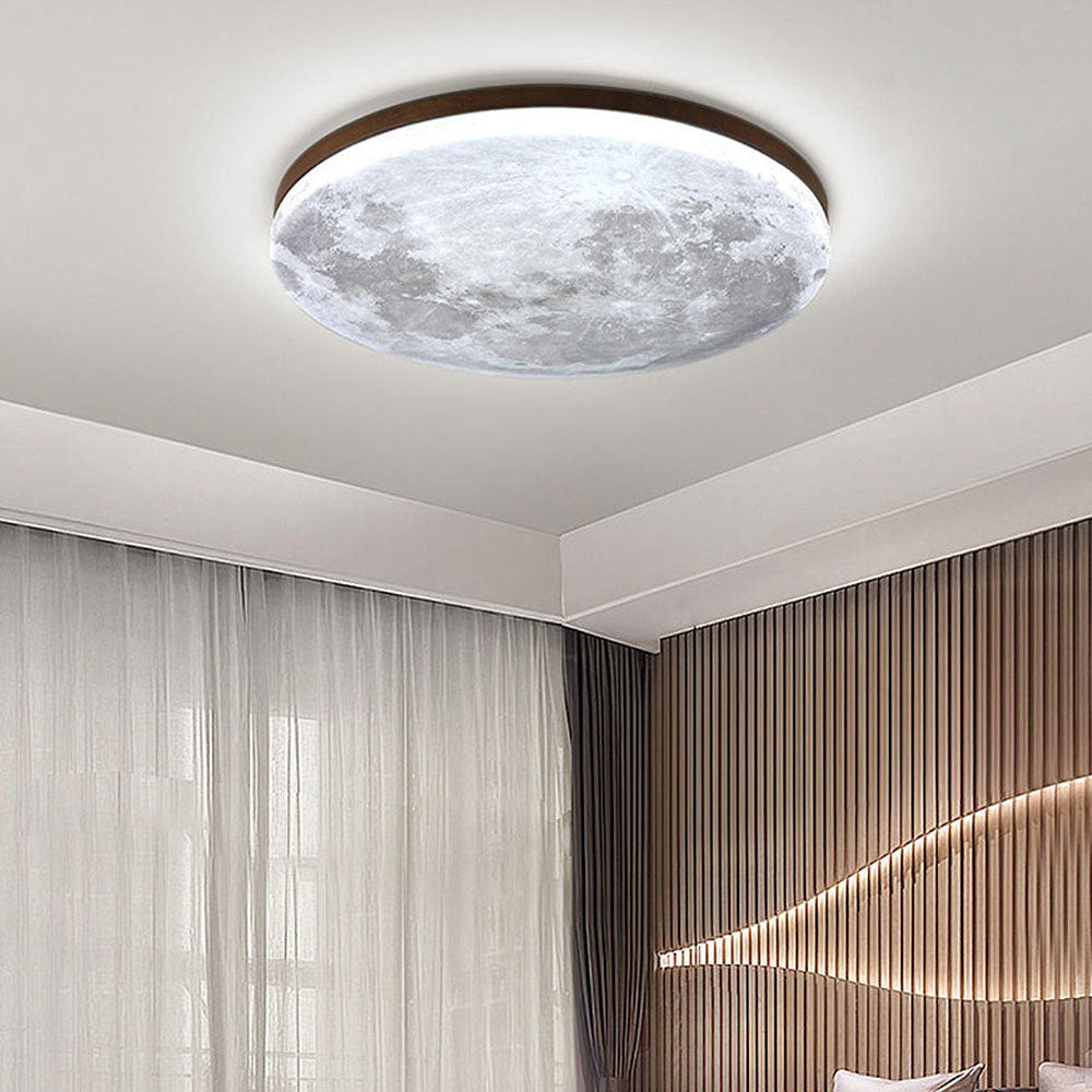 Minimalistische Maanvormige Ronde Led Plafondlamp Warm Walnoot Wit licht