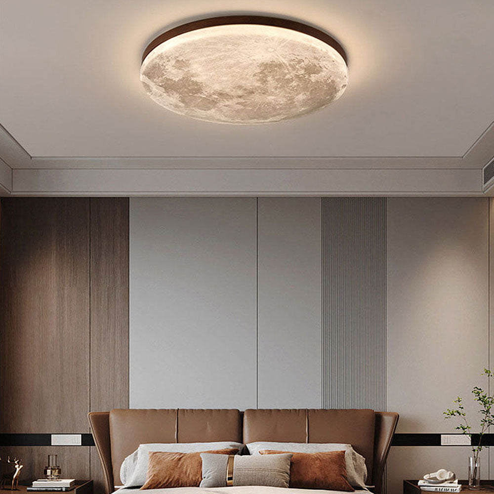 Minimalistische Maanvormige Ronde Led Plafondlamp Warm Walnoot