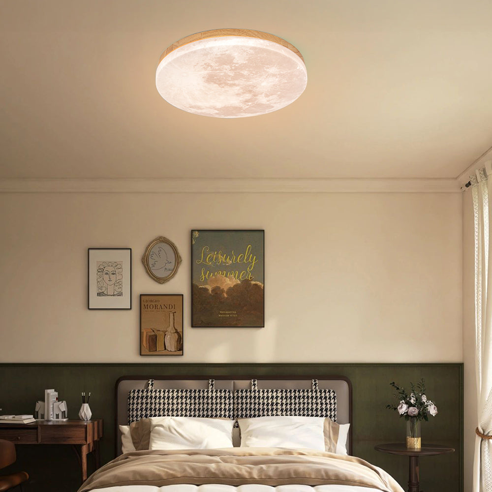 Minimalistische Maanvormige Ronde Led Plafondlamp Warm Hout D26*H5CM Warm licht