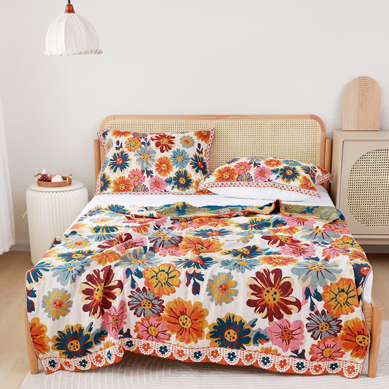 Omkeerbare Katoenen Quilt Met Bloemen Decoratief Voor Deken