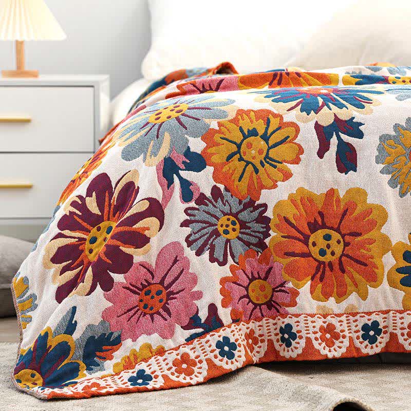 Omkeerbare Katoenen Quilt Met Bloemen Decoratief Voor Deken