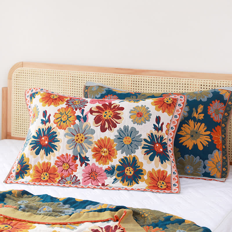 Omkeerbare Katoenen Quilt Met Bloemen Decoratief Voor Deken 2 stuks kussenhanddoeken 19" x 31