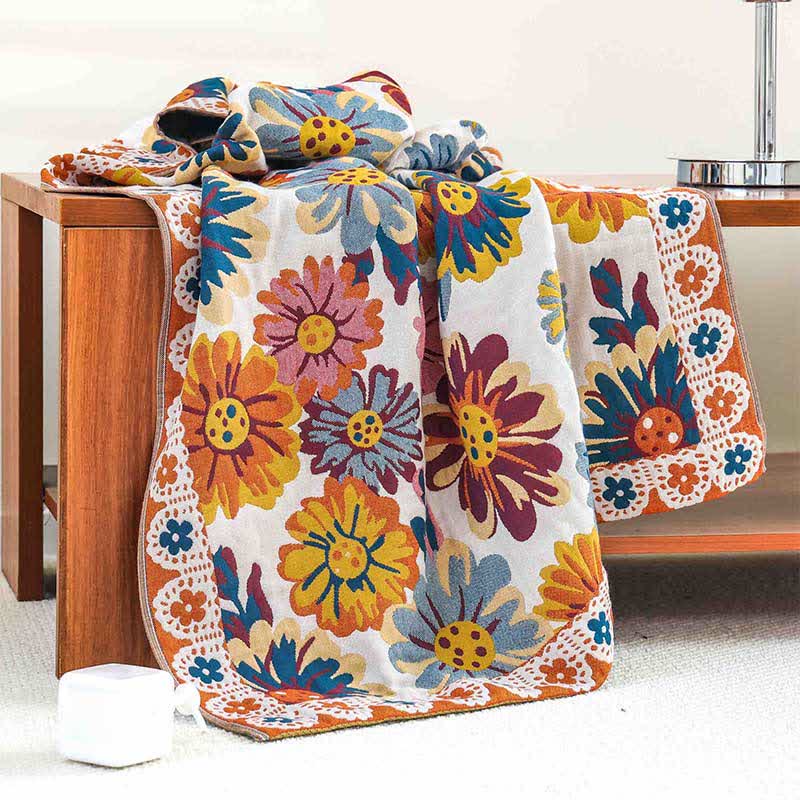 Felgekleurde Zachte Katoenen Badhanddoek Met Bloemenmotief