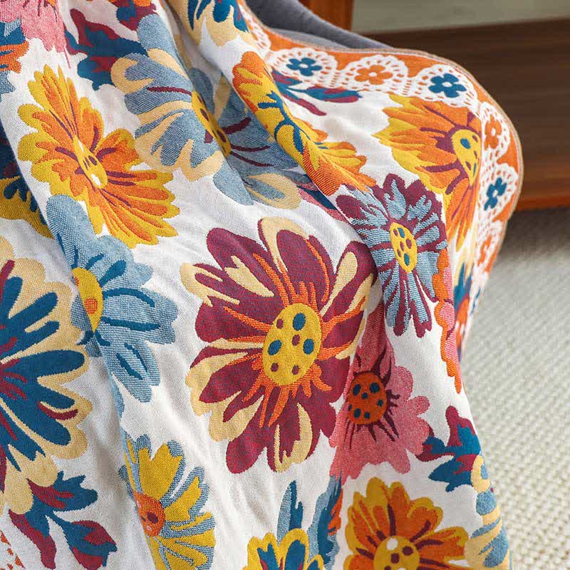 Felgekleurde Zachte Katoenen Badhanddoek Met Bloemenmotief