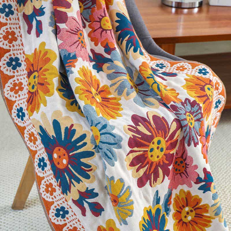 Felgekleurde Zachte Katoenen Badhanddoek Met Bloemenmotief