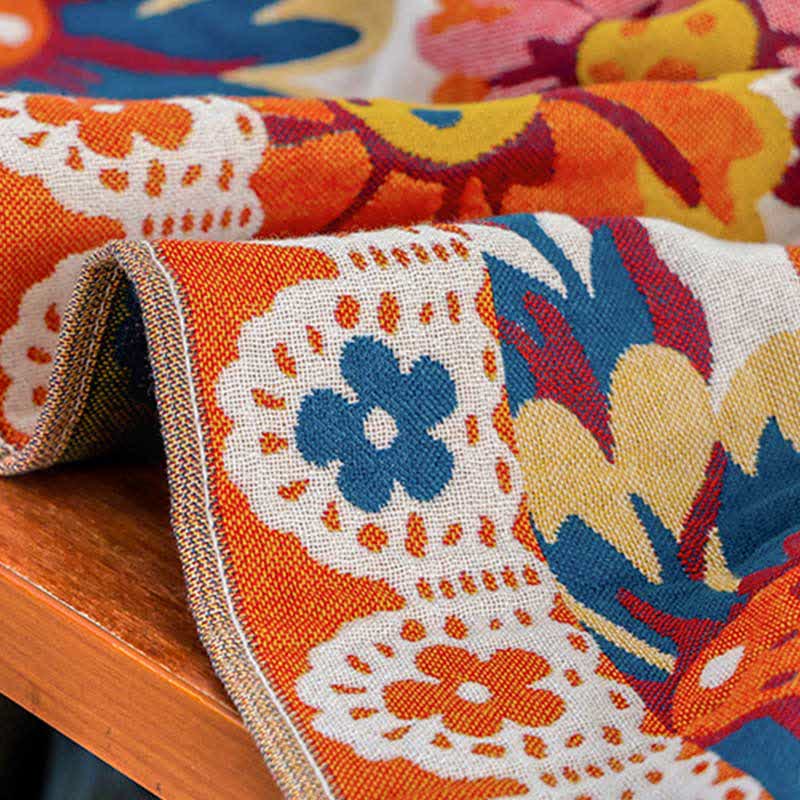 Felgekleurde Zachte Katoenen Badhanddoek Met Bloemenmotief