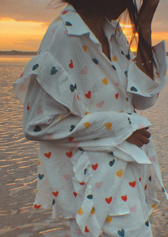 Francesca Set Hartprint Katoenen Overhemd en Shorts Set