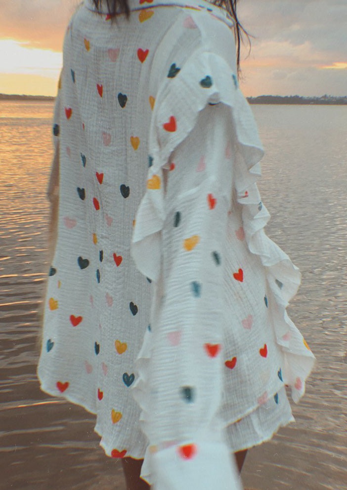 Francesca Set Hartprint Katoenen Overhemd en Shorts Set