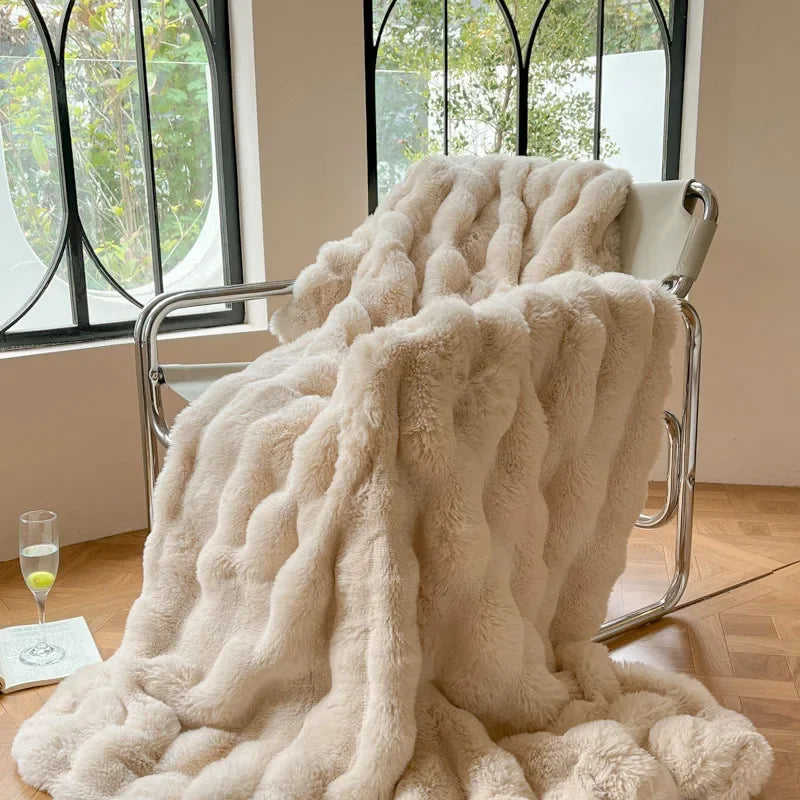 Dubbelzijdige Imitatiebont Deken Voor Luxe Comfort Abrikoos