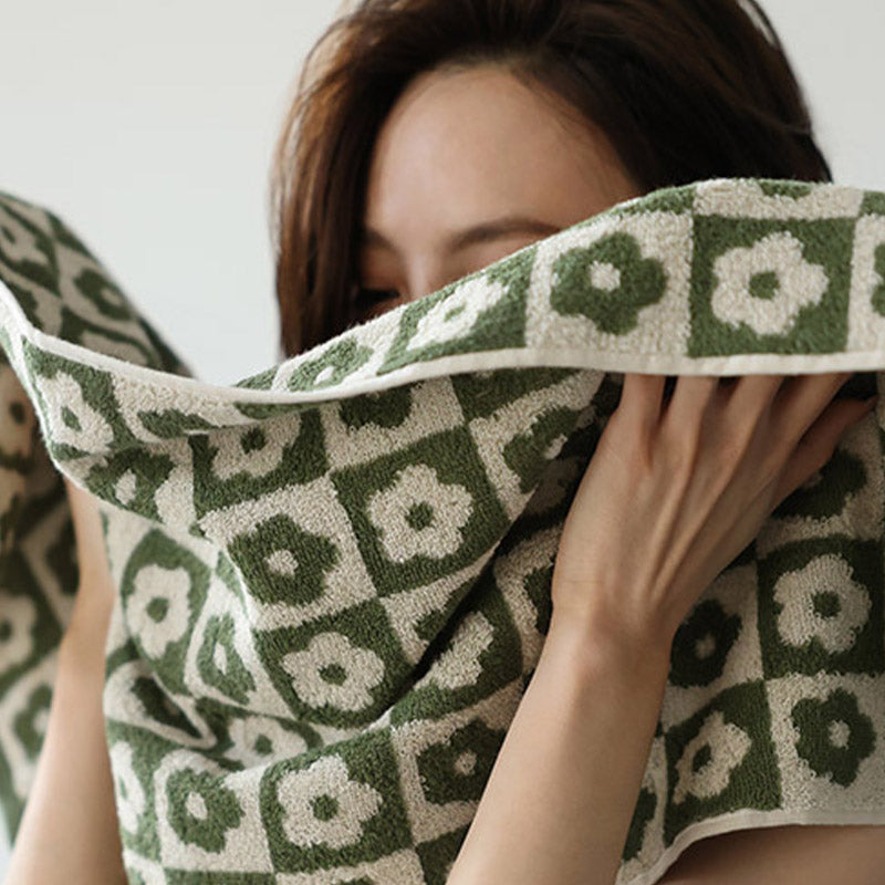 Geruite Bloemen Ademende Katoenen Badhanddoek Voor Baby