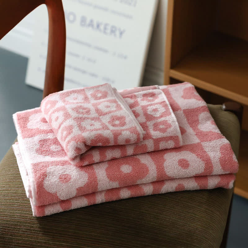Geruite Bloemen Ademende Katoenen Badhanddoek Voor Baby Roze