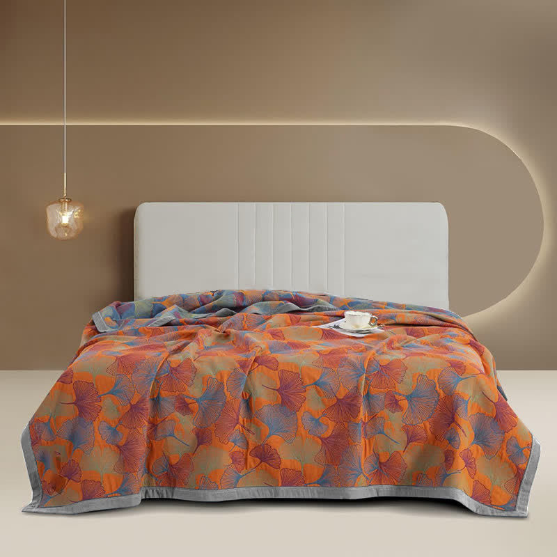 Ginkgo Blad Drielaags Katoenen Gaasquilt Slaapkamer