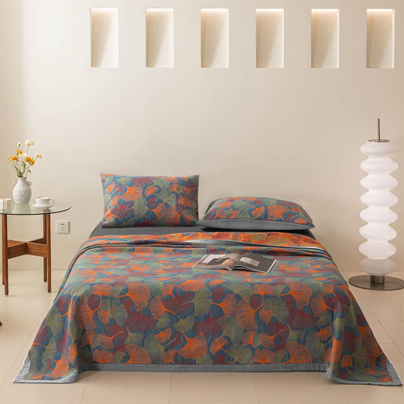 Ginkgo Blad Drielaags Katoenen Gaasquilt Slaapkamer