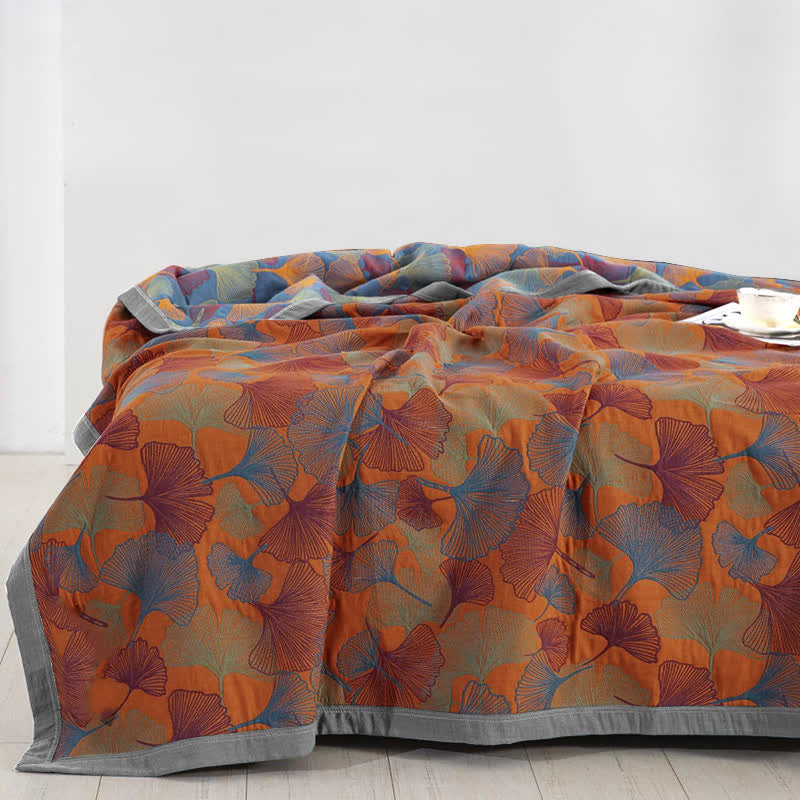 Ginkgo Blad Drielaags Katoenen Gaasquilt Slaapkamer