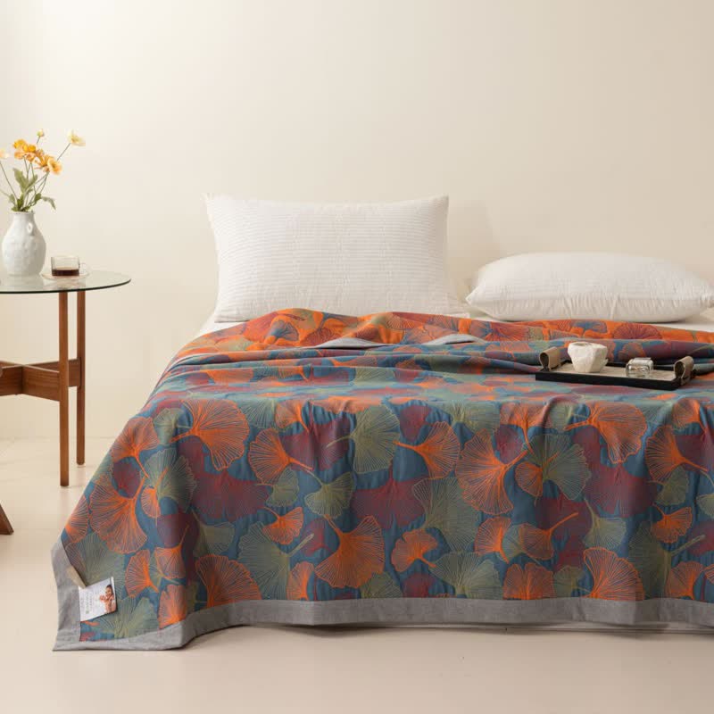 Ginkgo Blad Drielaags Katoenen Gaasquilt Slaapkamer