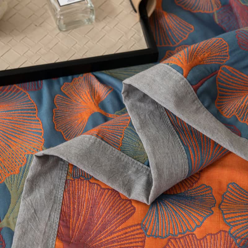 Ginkgo Blad Drielaags Katoenen Gaasquilt Slaapkamer