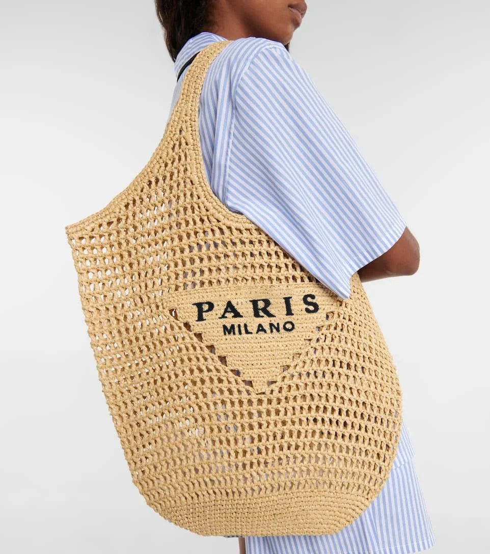Grote Rieten Strandtas met Luxe Ontwerp en Comfortabele Draagriem
