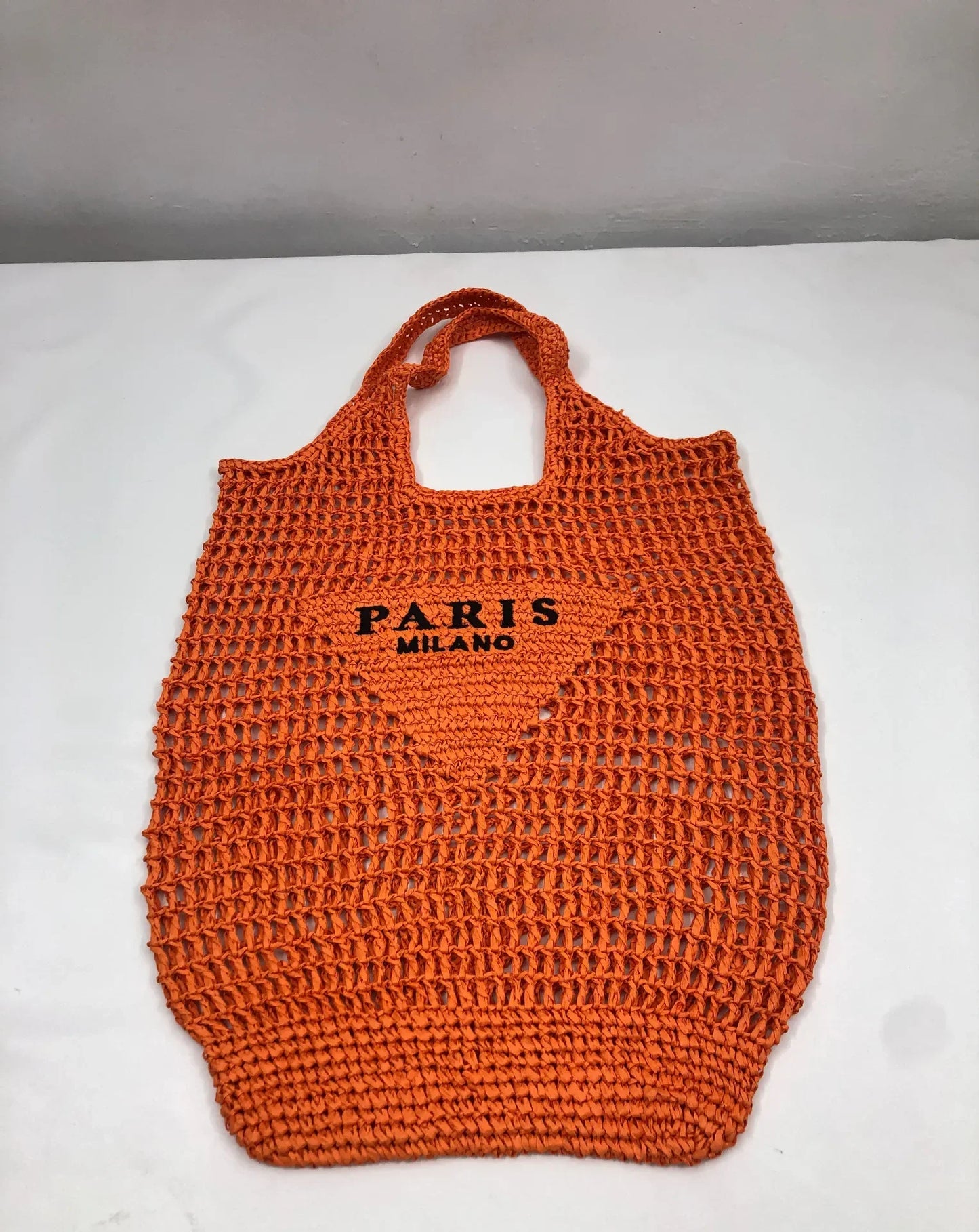 Grote Rieten Strandtas met Luxe Ontwerp en Comfortabele Draagriem Oranje