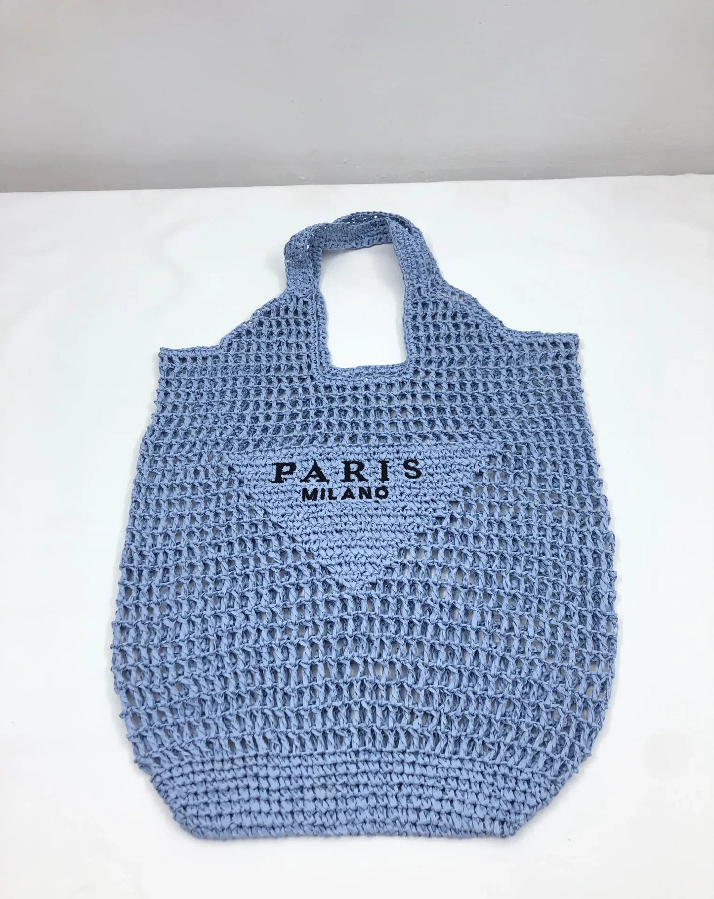 Grote Rieten Strandtas met Luxe Ontwerp en Comfortabele Draagriem Blauw