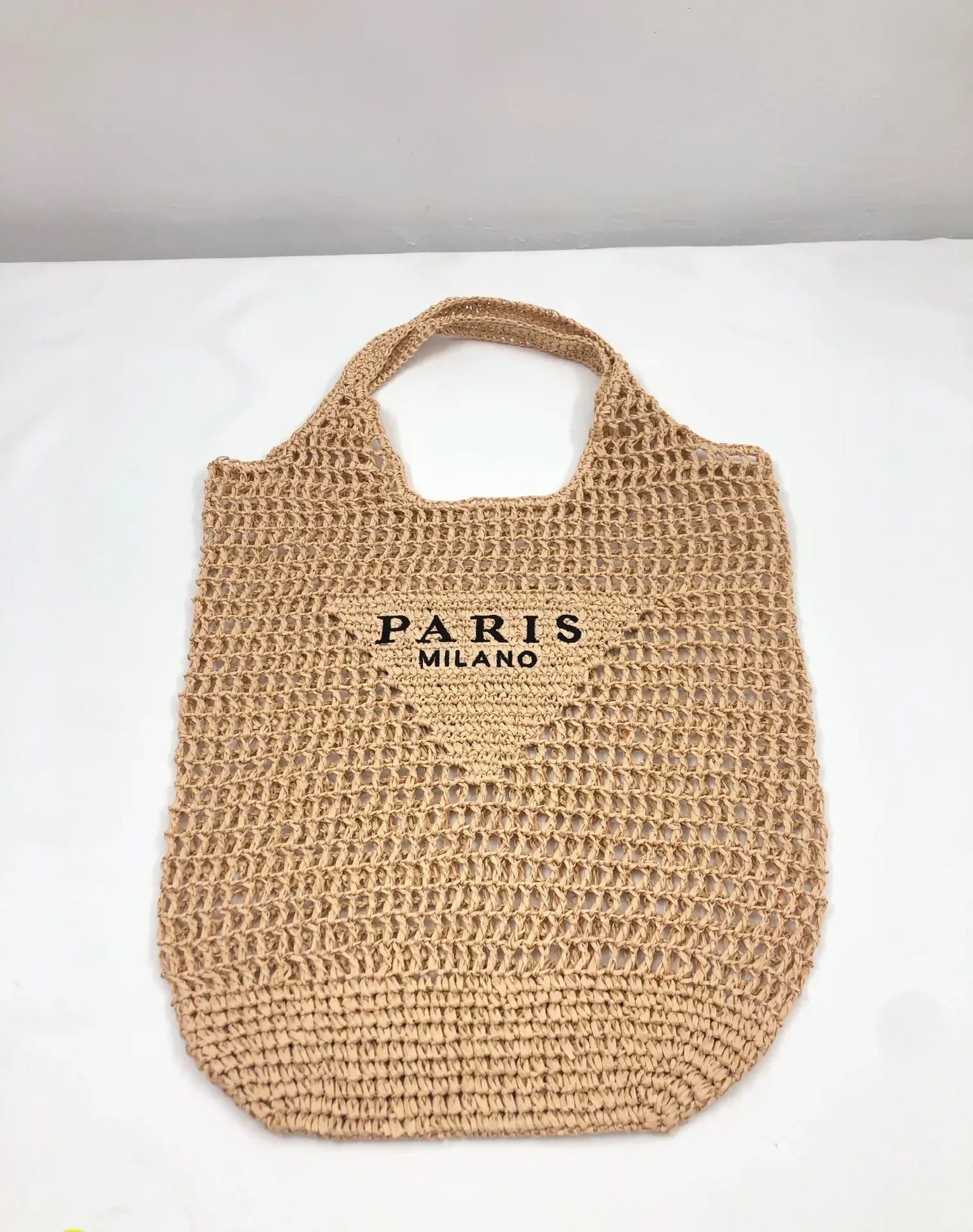 Grote Rieten Strandtas met Luxe Ontwerp en Comfortabele Draagriem Khaki