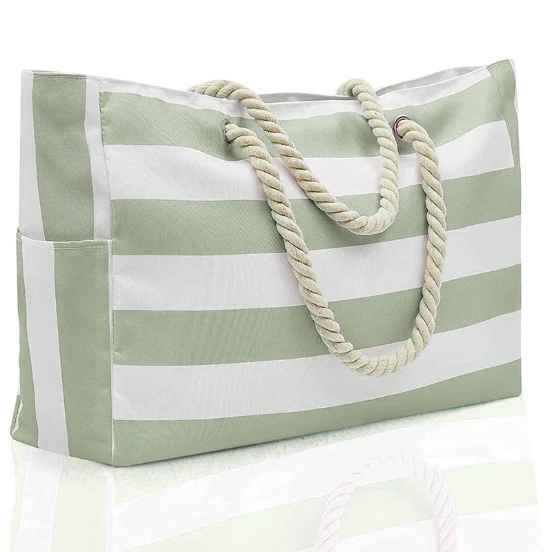 Grote Waterdichte Strandtas met Rits voor Vrouwen Ruime Tote Matcha